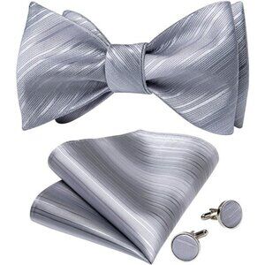 Men Bow Tie Paisley Striped 12 Grey